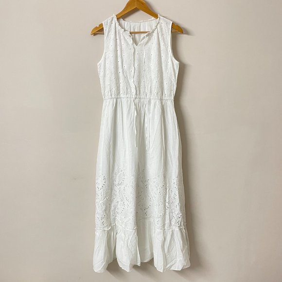 Medium- 100% Cotton White Maxi Dress - Picture 3 of 7